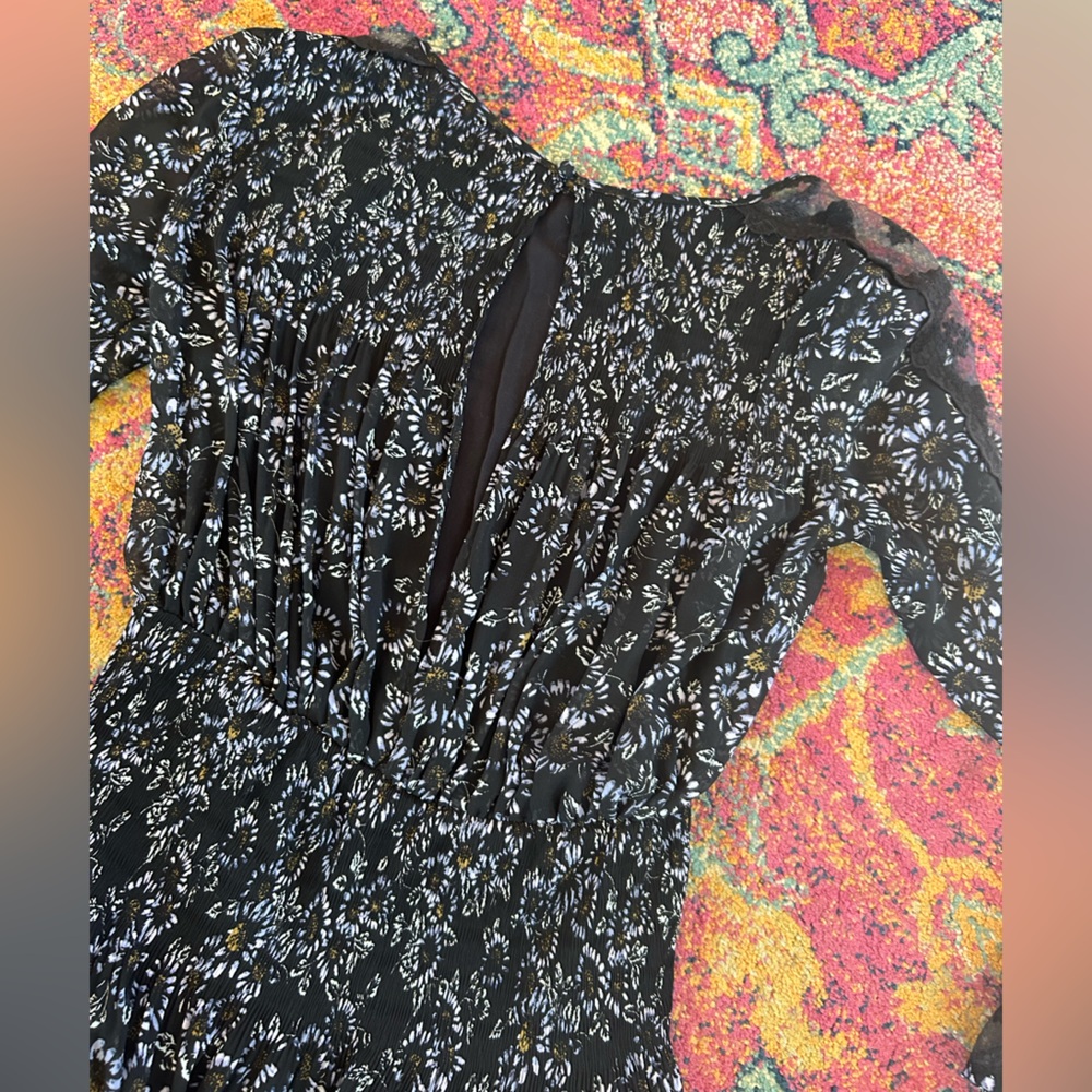 Free People | Women’s Black Floral Long Lace Sleeve Crewneck Dress Size S - Picture 11 of 15